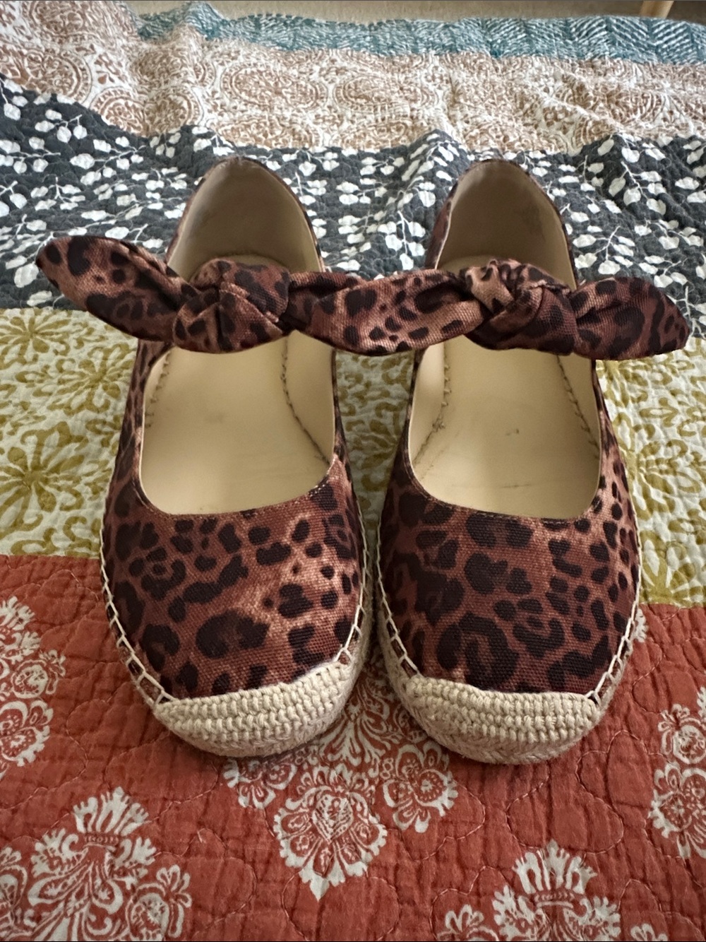 Jessica Simpson Leopard Print Espadrille Flats with Ankle Tie - Brown